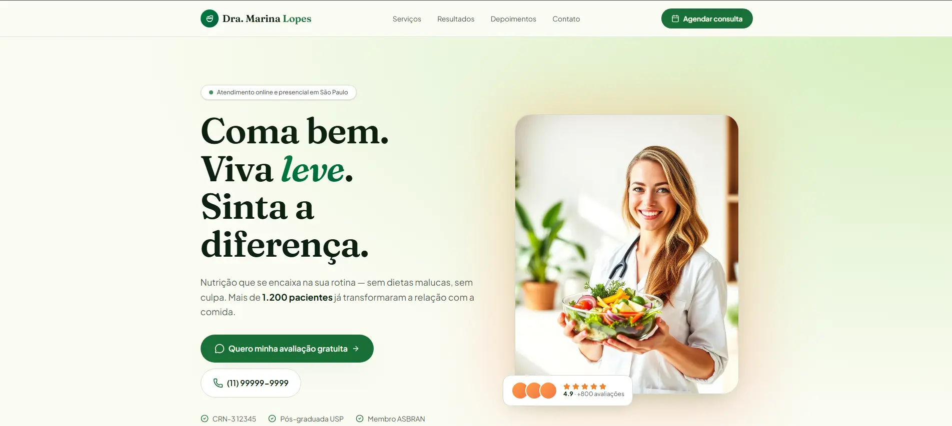 Preview de Nutricionista — Landing Page